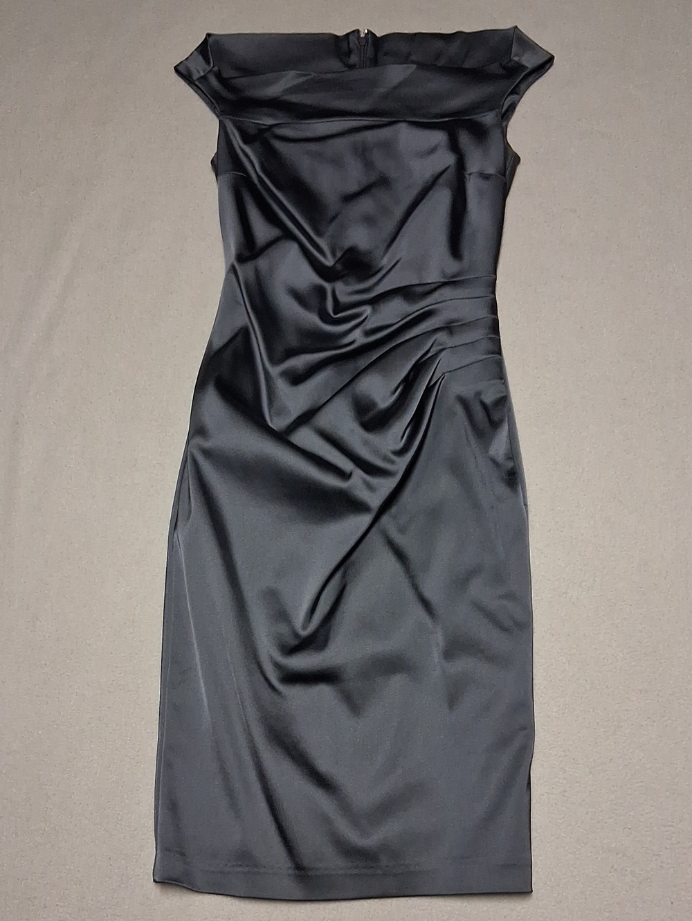 le chateau Black One-Shoulder Satin Sheath Dress